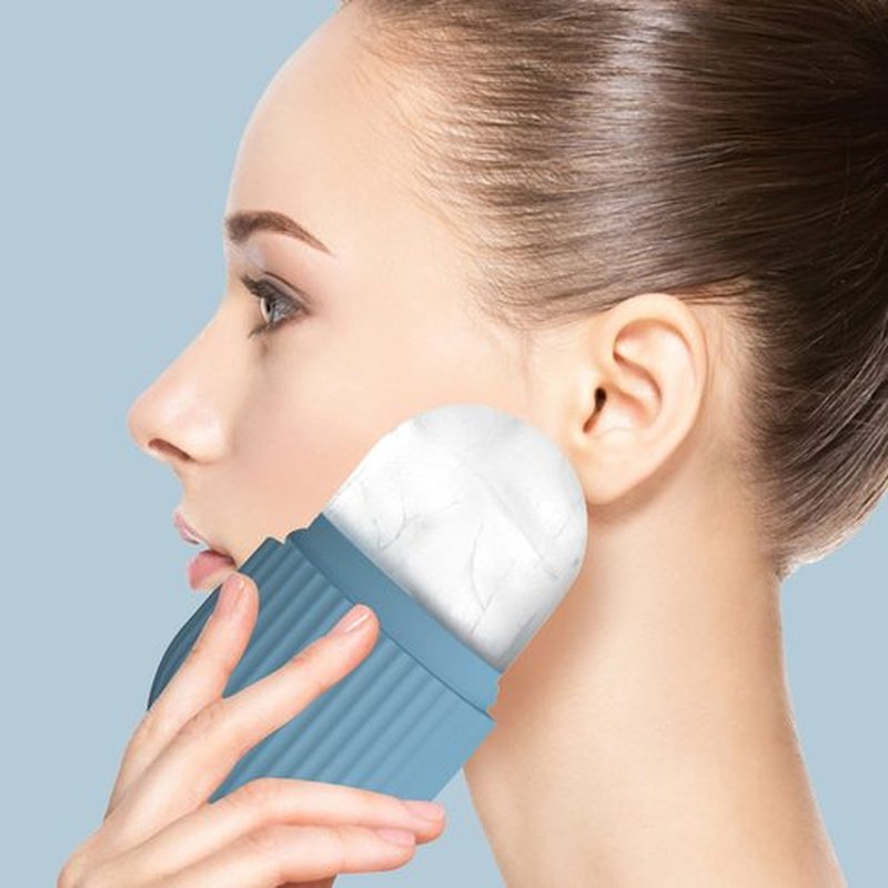 Joyeee Ice Face Roller, Reusable Silicone Mold Face Massage Eye Facial Beauty Skin Care Tools Apply Ice for Shrink Pores Anti Wrinkle Reduce Puffiness Improve Skin Elasticity, Striped, Light Blue
