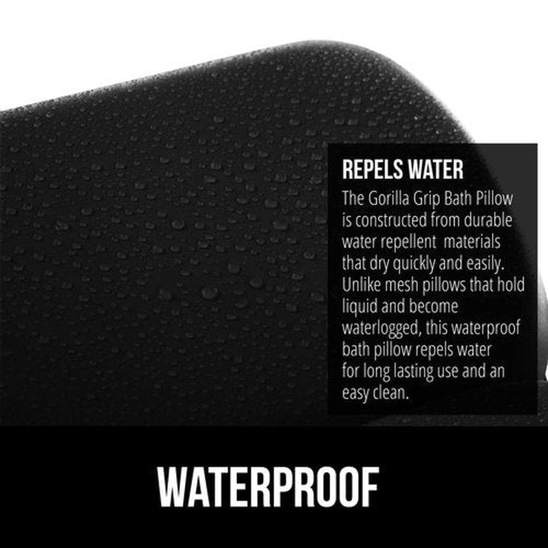 Gorilla Grip Bath Pillow for Tub, Improved Suction Cups, Luxury Bathtub Pillows, Headrest for Neck and Back Support, Relaxing Home Spa, Hot Tub and Bathroom Essentials, Gifts for Women, 2 Panel Black
