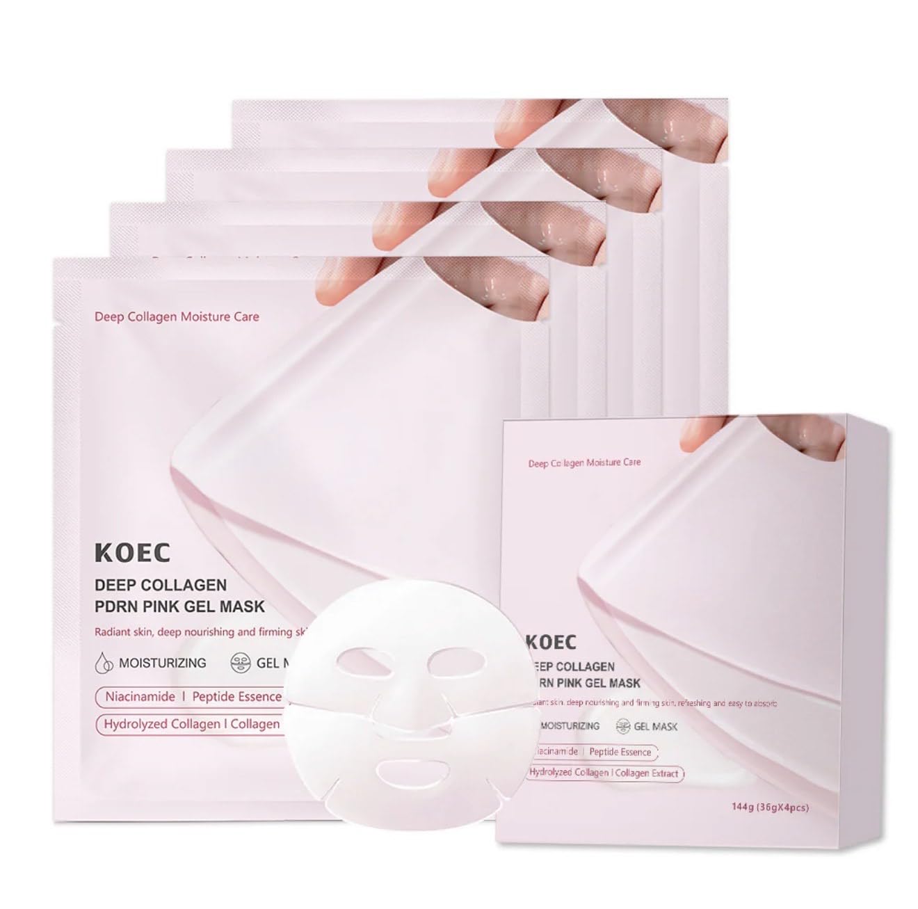 BEAUTIVANA KOEC Deep Collagen PDRN Pink Gel Mask, Moisturizing Face Treatment with Niacinamide, Peptide Essence, Hydrolyzed Collagen, 36g