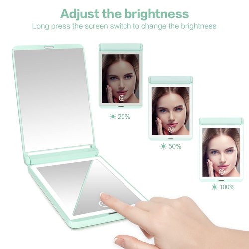 wobsion Lighted Compact Mirror, Rechargeable Travel Makeup Mirror,1x/3x Magnifying Mirror with LED Lights, Portable Handheld Magnetic Switch