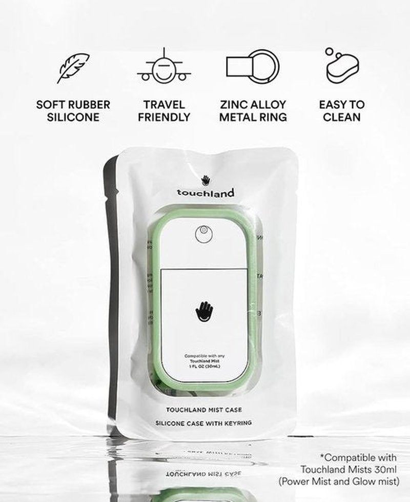 Touchland Mist Case for Power Mist and Glow Mist (1FL OZ), Protective and Stylish Hand Sanitizer Spray Accessory, Silicone Case with Keyring, Matcha Green