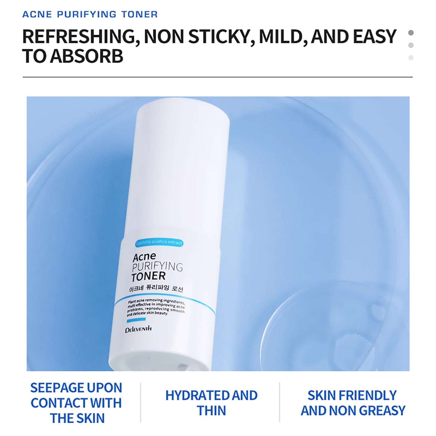 DEleventh Korean Brand Acne Purifying Toner 30ml / with Salicylic Acid and Botanical Extracts for Anti-Acne, Soothes, Unclogs Pores, Controls Oil and Maintain a Fresh, Blemish-Free Complexion