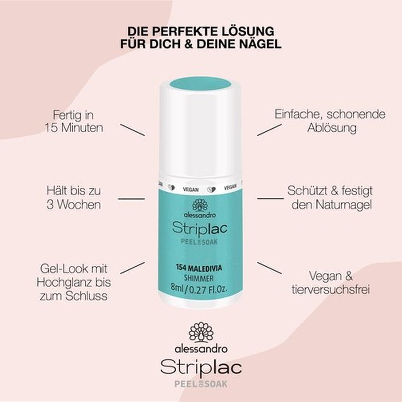 alessandro Striplac Peel or Soak Nail Polish -154 Maledivia for Women - 0.27 oz