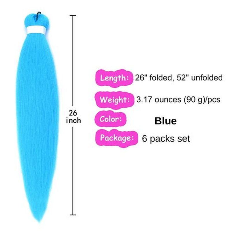 Blue Braiding Hair Pre Stretched Knotless Braiding Hair Synthetic Fake Hair Extension for Braiding (Pack of 6)