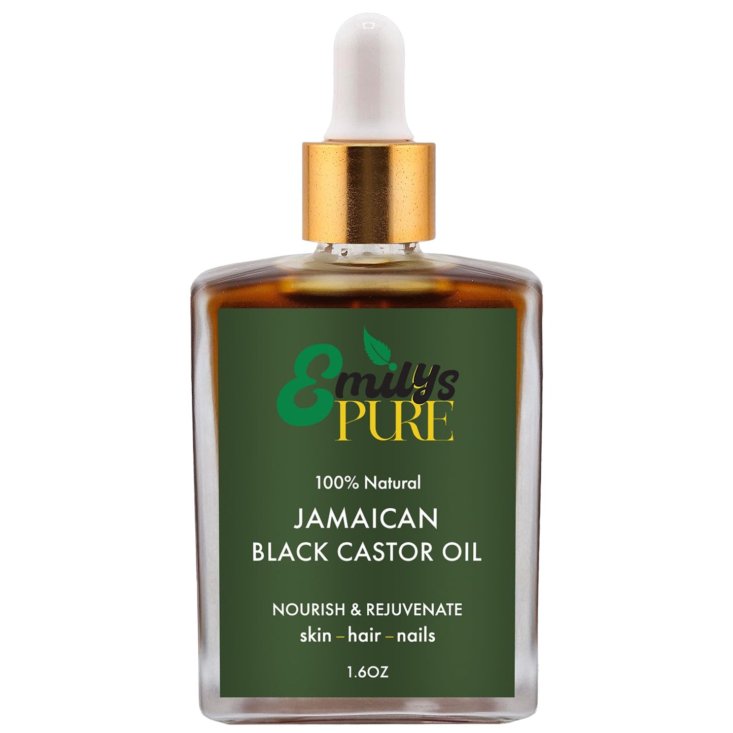 Emily's Pure Jamaican Black Castor Oil 1.6oz – 100% Pure, Authentic Fire Roasted Oil for Hair Growth Support, Scalp & Beard Care, Eyelashes & Eyebrows, Hexane Free