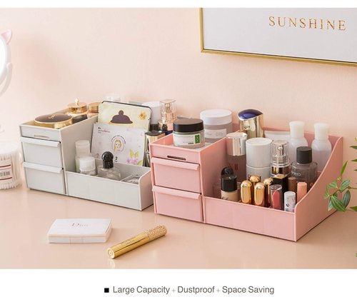 Simbuy Makeup Organizer for Vanity— Bathroom Countertop Cosmetics Organizer with Drawers for Lipstick, Brushes, Lotions, Eyeshadow, Nail Polish and Jewelry (Pink)