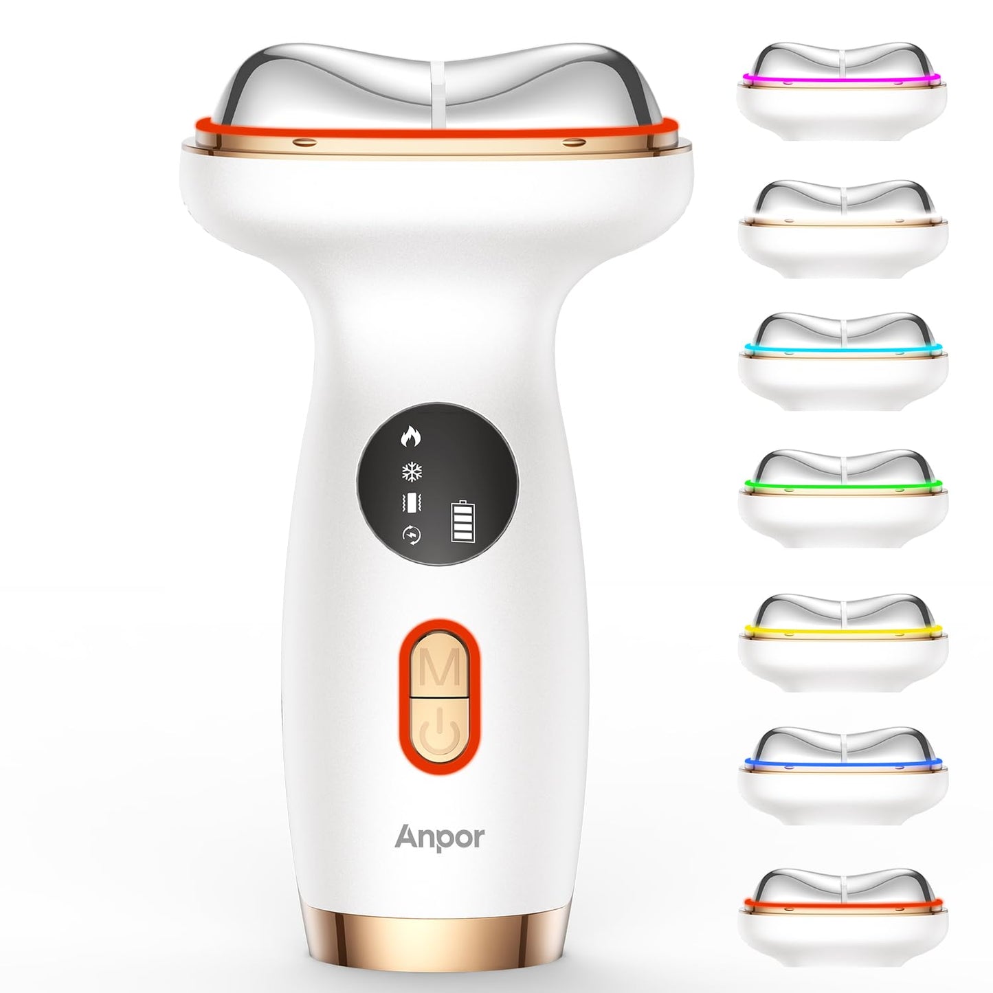 Anpor 7-in-1 Facial Massager for Face and Neck with Heat & Cold, Gua Sha Face Massager Tool, 7 Light Therapies, Smart Vibration, Microcurrent for Puffiness, Firming & Glowing Skincare (Pearl White)