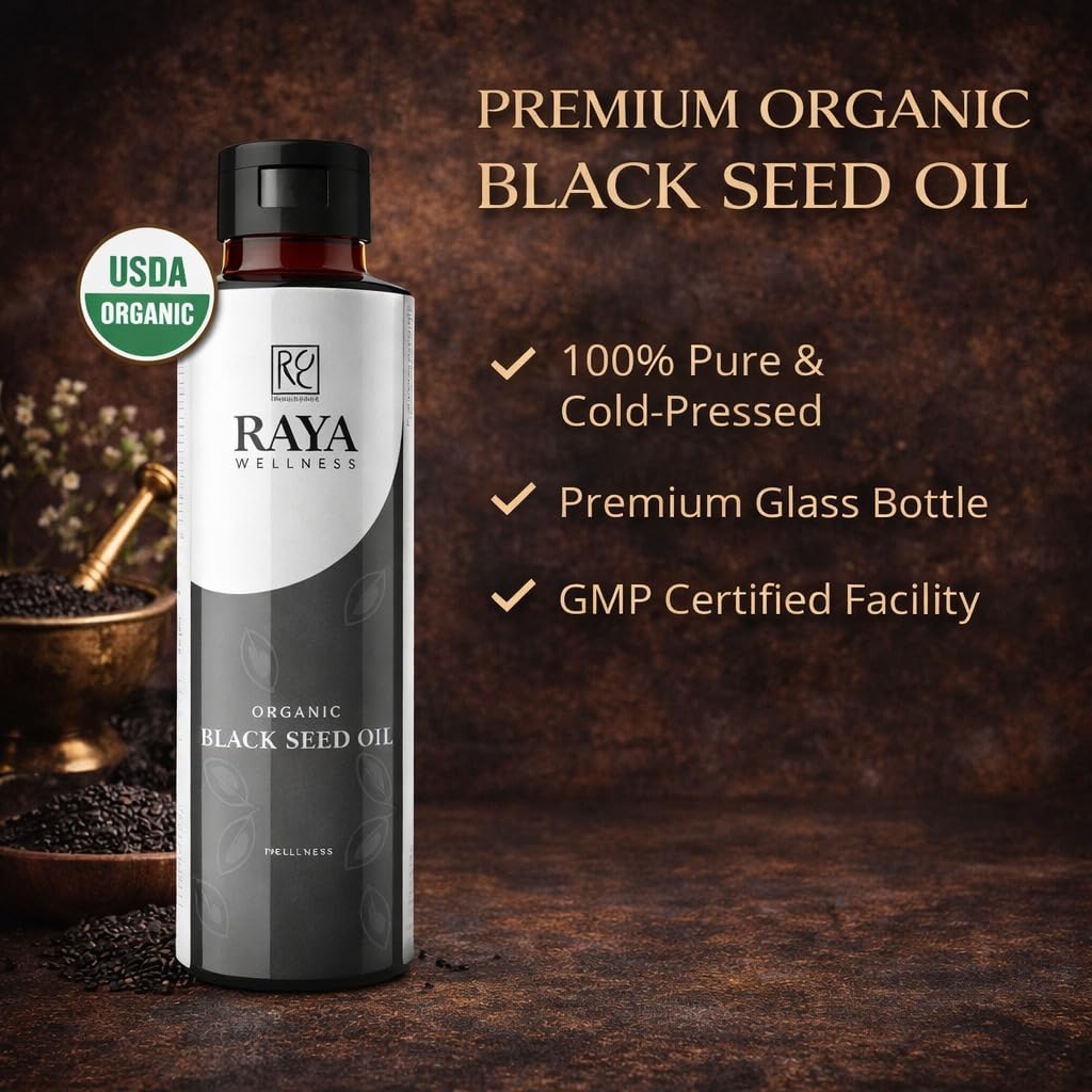 RAYA WELLNESS - USDA Organic Black Seed Oil (Nigella Sativa) - Cold Pressed - Hexane Free - 8 fl oz (237 ml)