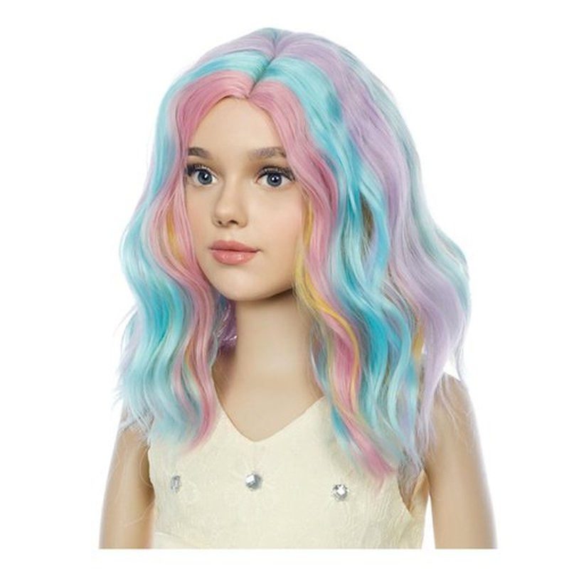 MAGQOO Rainbow Wig Girls Short Curly Wavy Colorful Hair Wigs Synthetic Heat Resistant Cosplay Costume Party Wigs (Rainbow, Child)