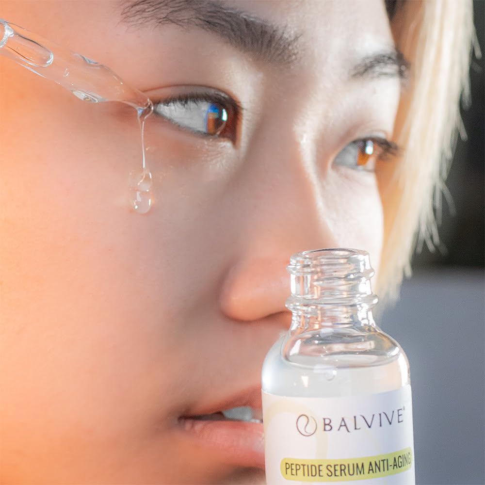 BALVIVE Advanced Peptide Serum for Face with Collagen Boosting, Multi-Peptide Complex, and Growth Factor for Firming, Plumping, for Aging - Hydrating Facial Serum for Women, 1 oz