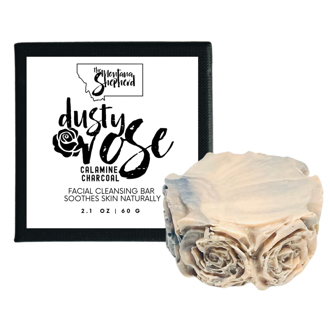 The Montana Shepherd Calamine Facial Cleansing Bar with Rose, Charcoal & Honey, Handcrafted Face Soap for Oily or Combination Skin, Deep Cleansing and Soothing, 2 oz