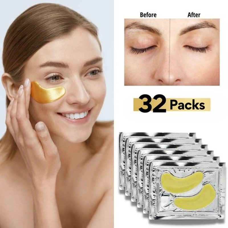 Bisou Bisou Bisou 32 Pairs 24K Gold Under Eye Patches with 4 pieces of Lip Mask, Anti-Aging Eye Mask, Under Eye Mask Dark Circles and Puffiness, Wrinkles Patches with Hydrogel, Collagen Eye Pad