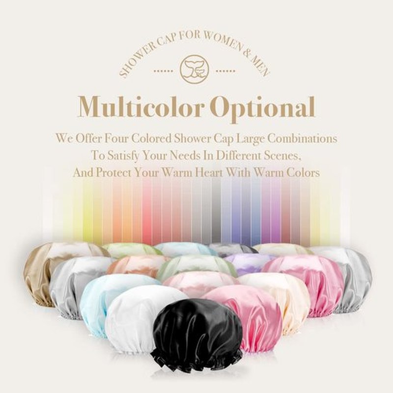 Extra Large Reusable Shower Cap for Men, Women (Black 4 Pack ) Satin Double Layer EVA Waterproof Long Hair Cap