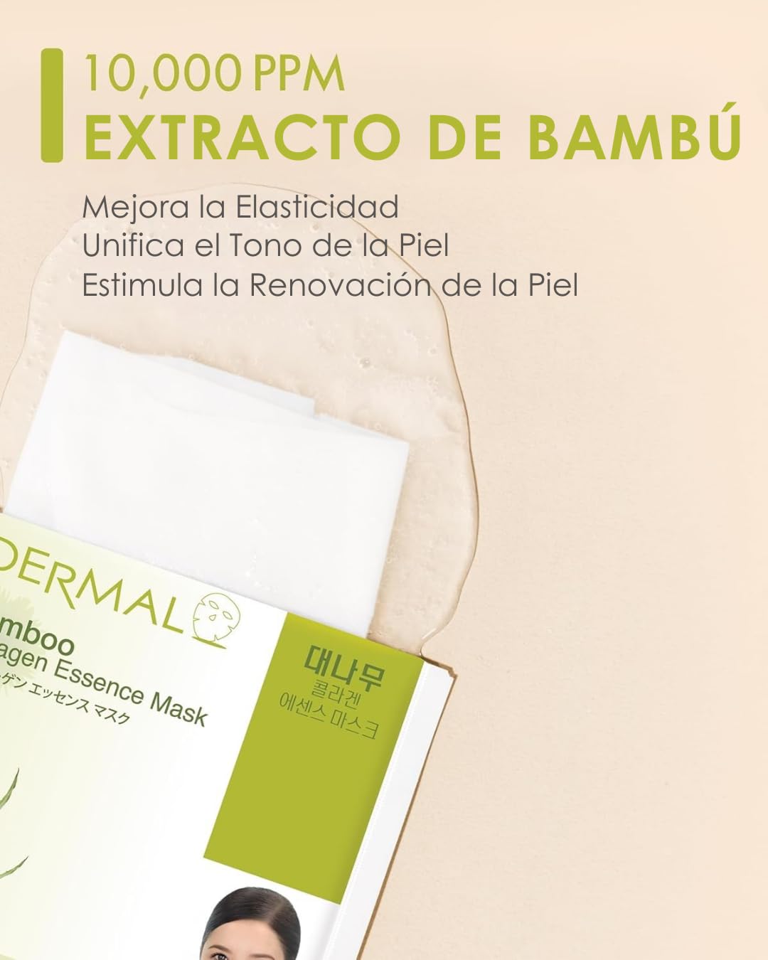 DERMAL Bamboo Collagen Essence Facial Mask Sheet 23g Pack of 10 - Hydrating & Calming, For Dewy and Glowing Skin, Daily Skin Treatment Solution Sheet Mask