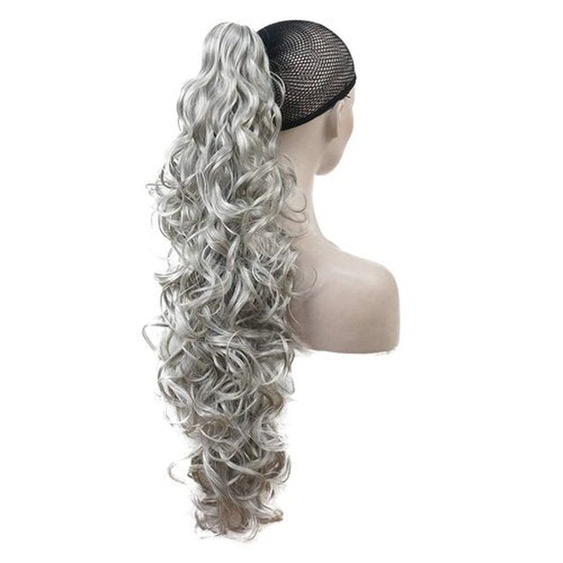 Lydell 30" Long Curly Styled Clip In Claw Ponytail Hair Extension Synthetic Hairpiece 280g with a jaw/claw clip (51 Silver Gray)