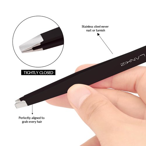 LANKIZ Tweezer Set, 6 Pcs Eyebrows Tweezers Set with Travel Case Professional Stainless Steel Tweezers for Women & Men, Great Precision for Eyebrow, Ingrown Hair, Facial Hair Removal - Black