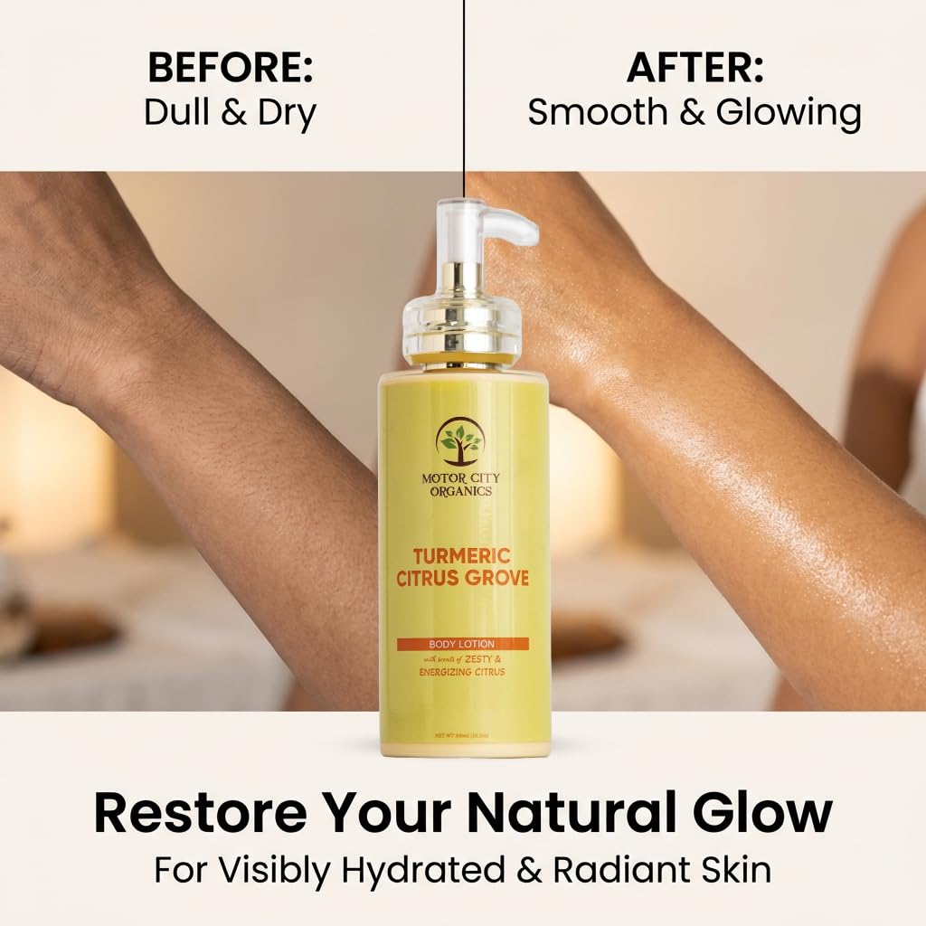 Motor City Organics Turmeric Citrus Grove Body Lotion | Turmeric Root + Citrus Peel | 10.2 oz | Paraben-Free | All Skin Types