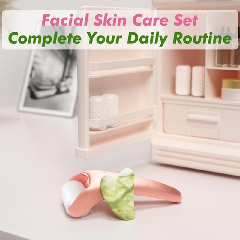 Ice Roller & Gua Sha Set, Skin Care for Face Wrinkles and Puffiness, Self Facial Massage Tools