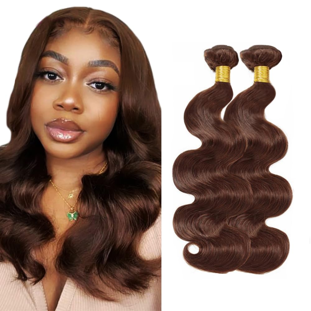 4 Bundles Chocolate Brown Human Hair Bundles 12 12 inch 2 Bundles Brown Body Wave Bundles Dark Brown Body Wave Bundles Human Hair Extensions