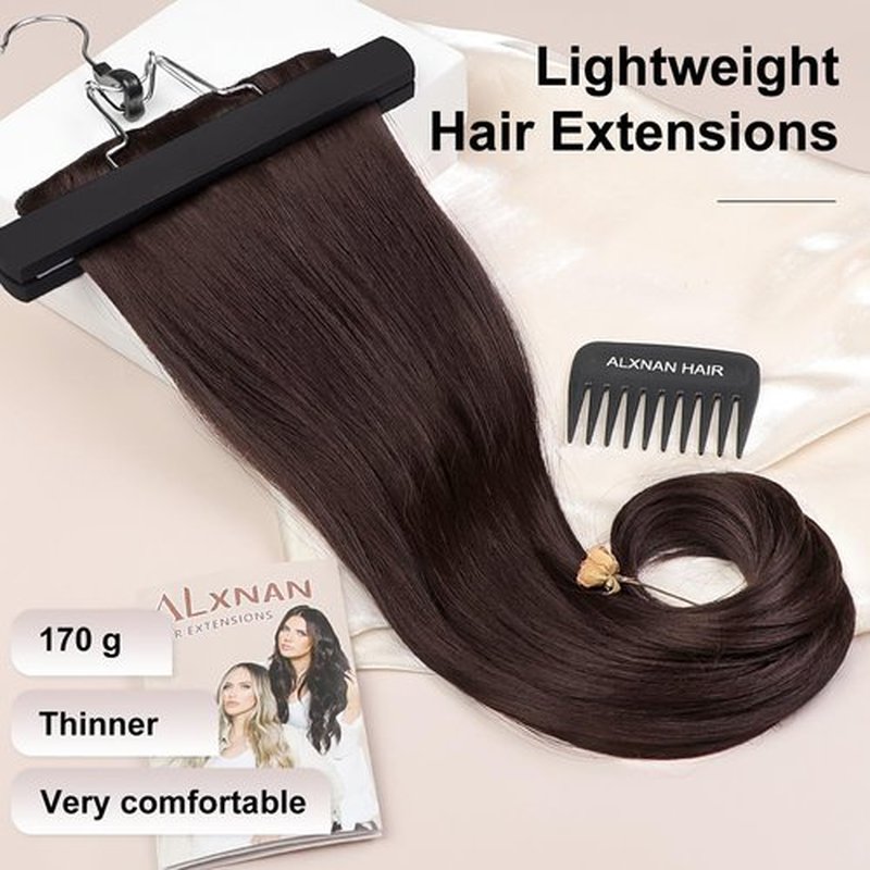 ALXNAN Clip in Hair Extensions, Hair Extensions Thick Long Stright Layered Hair Extensions Dark Brown 20 Inch Soft Lace Weft Hair Extensions for Women