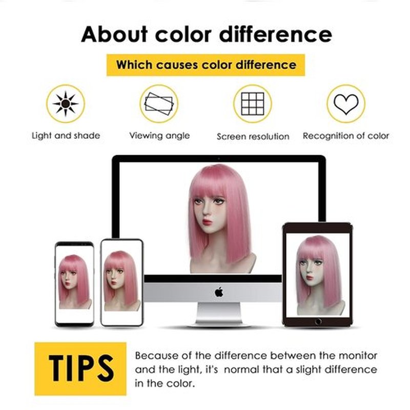Pink Bob Wig with Bangs Short Pink Straight Wig for Women Heat Resistant Synthetic Natural Hair Wig Colorful Bob Wigs for Grils Daily Party Halloween Cosplay Use 13inch