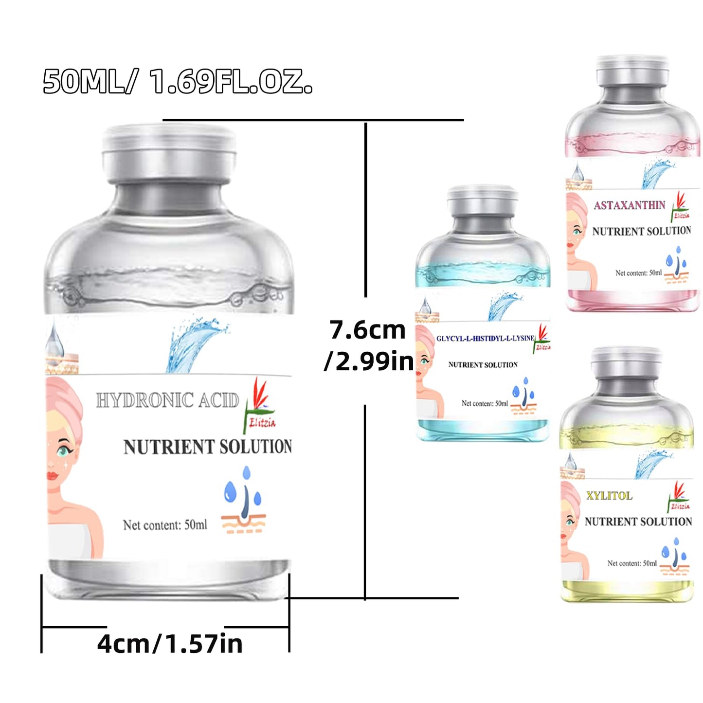 Elitzia Oxygen Facial Machine Oxygen Infusion Device Oxygen Sprayer Facial Nutrient Solution Set SPA Skincare Anti Aging Beauty Salon Machine 1.69fl.oz Per Bottle