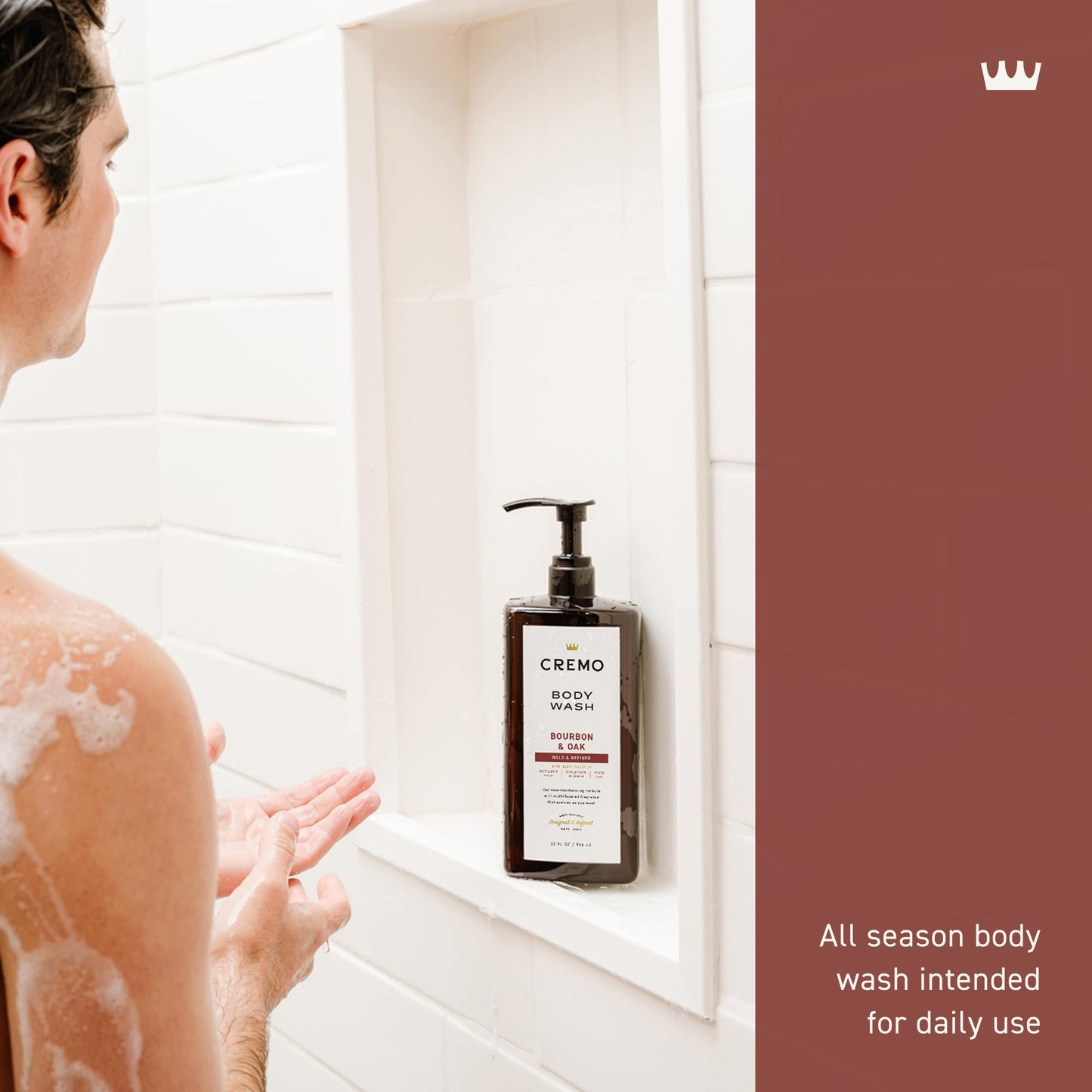 Cremo Rich-Lathering Bourbon & Oak Body Wash for Men, 32 Fl Oz