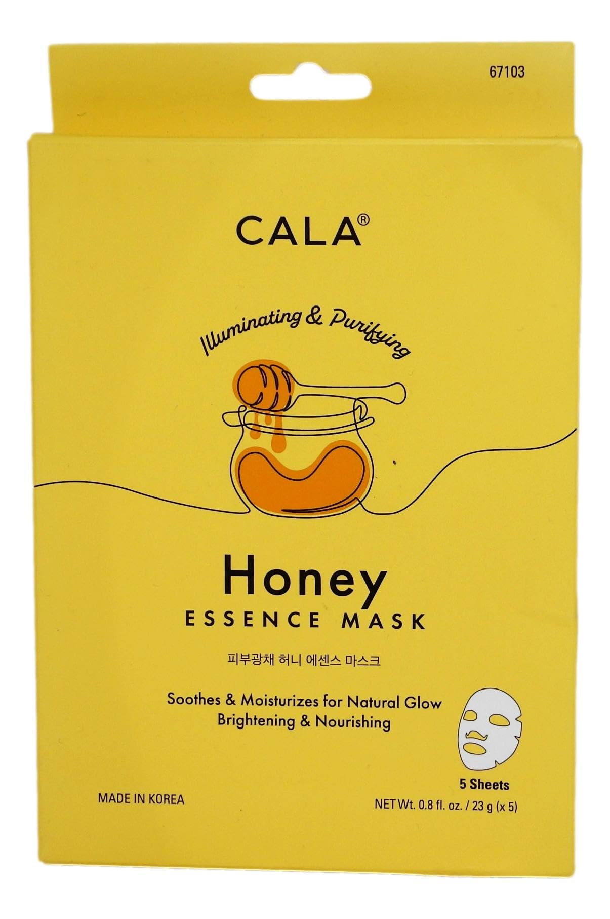 Cala Honey Essence Facial Sheet Masks, 5 Pack - Illuminating Vitamin B3 (Niacinamide) Face Masks, Ultra-Thin 5-Min No-Rinse Hydrating Sheets for Dry, Dull Skin