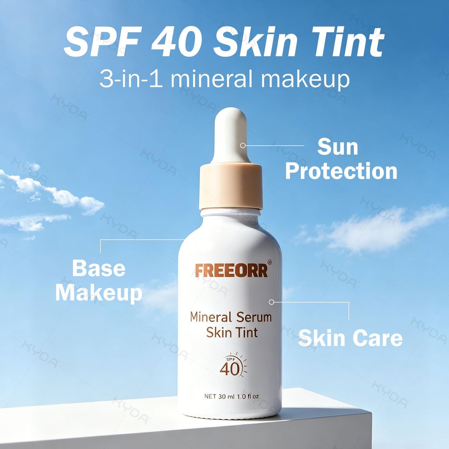 KYDA Serum Skin Tint with SPF 40, Tinted Serum Foundation Infused with Hyaluronic acid + Niacinamide, Hydrating, Smoothing and Refining Skin, Buildable Lightweight Dewy Cover, 1 Fl Oz, Natural Beige