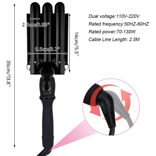 SISROL 3 Barrel Curling Iron Wand, 1 Inch Ceramic Tourmaline Triple Barrel Hair Waver Curling Iron with LCD Temperature Display, Dual Voltage Crimping Iron Hair Curling Wand