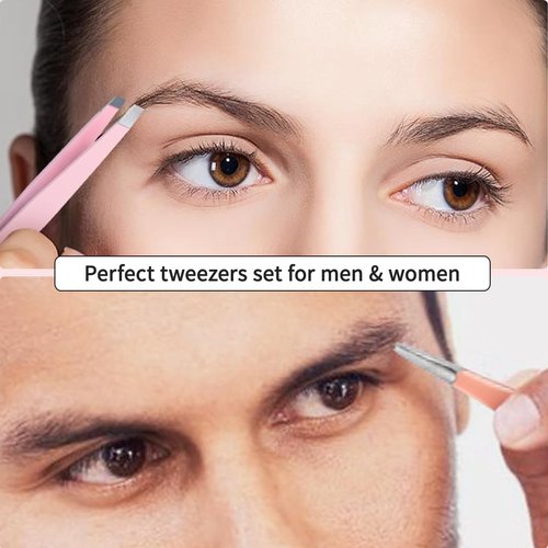 TsMADDTs Eyebrow Tweezer Set, 6 Pcs Tweezers Set for Women, Precision Tweezer for Eyebrows with Curved Scissors for Ingrown Hair, Hair Plucking Daily Beauty Tools with Leather Travel Case