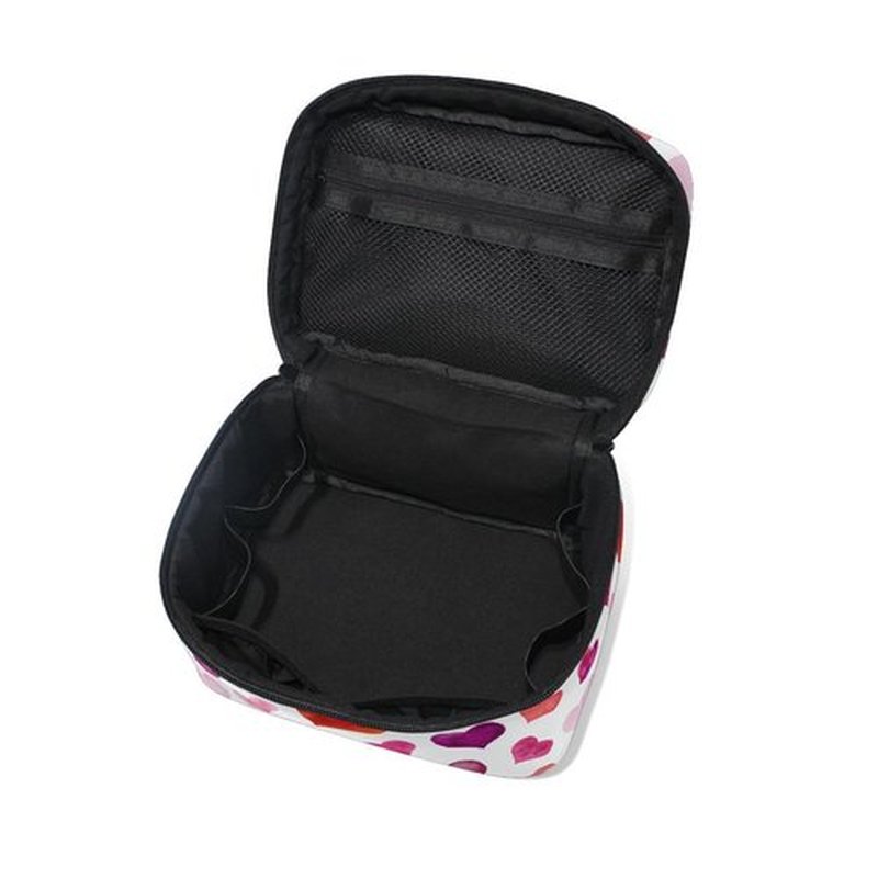 Valentine's Day Cosmetic Bag Hearts Valentine's Day Travel Makeup Organizer Bag Portable Train Case for Women Girls