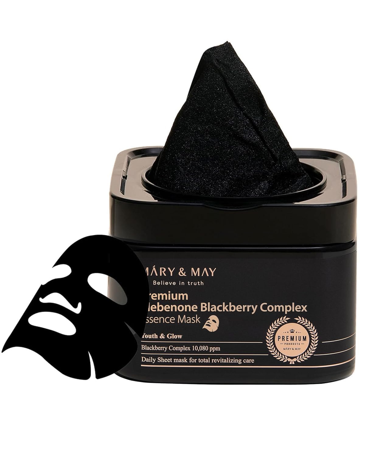 Mary&May Idebenone Blackberry Essence Mask, Bamboo Charcoal, 20 Sheets