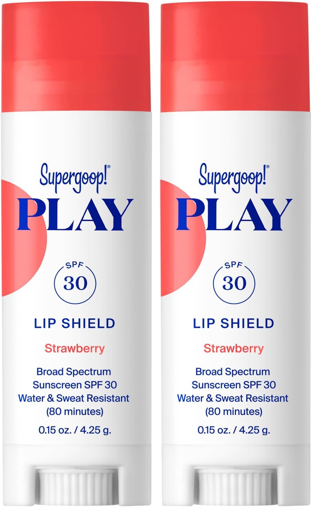 Supergoop! Play Lip Shield SPF 30 Strawberry - 2 Pack - Hydrating SPF Lip Balm - Moisturizing Treatment for Dry Cracked Lips - Broad Spectrum UV Protection