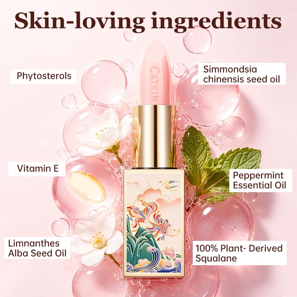 CATKIN Lip Balm Tinted Color Changing Lipstick Ultra Hydrating Lip Deep Moistrurize Lip Care with Vitamin E Nourishing For Cracked & Dry Lips 0.12 oz Pink