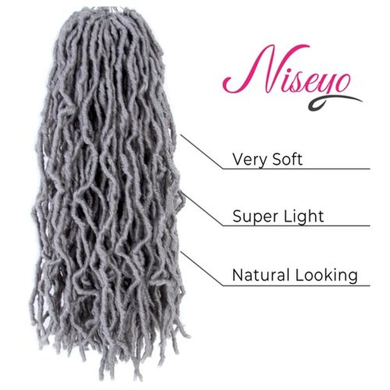 Niseyo Gray Faux Locs Crochet Hair 16 Inch Soft locs, 6 Packs Short Crochet Locs Pre Looped Crotchet Straight Synthetic Hair Extensions (16 Inch, Grey)