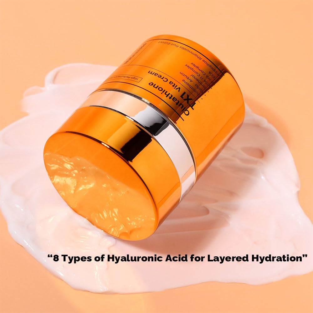 PRETTYSKIN TX1 Glutathione Deep Hydration Facial Cream (1.76oz)- 8-Type Hyaluronic Acid & 11-Vitamin Complex - Lightweight Daily Moisturizer with TECA for Dry, Sensitive Skin - Barrier Support