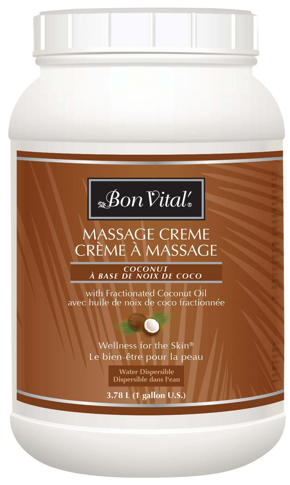 Bon Vital' Coconut Massage Crème Made with 100% Pure Fractionated Coconut Oil, Massage Cream & Moisturizer to Repair Dry Skin, No Greasy Feel, Anti-Aging Cream for Professional Massage, 1 Gallon Jar