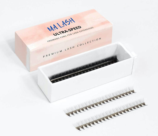 MA LASH 5D ultra speed Premade/promade Fans D Curl 0.07 single Tray 9 mm (16 rows) - Long Stem Volume Eyelash Extensions black (5D D 0.07 9mm)