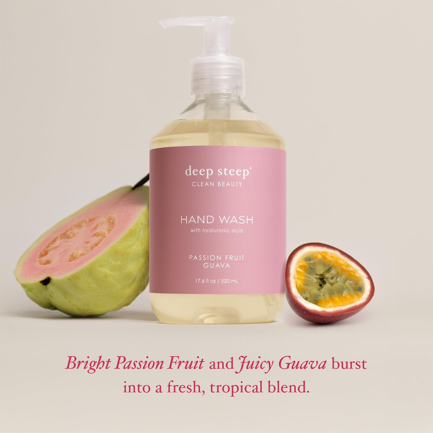 Deep Steep Liquid Hand Wash, Passion Fruit Guava, 17.6 oz – Moisturizing Cleanser with Olive Oil, Aloe Vera, Glycerin & Hyaluronic Acid – Vegan, Clean Beauty, Soft & Nourished Hands
