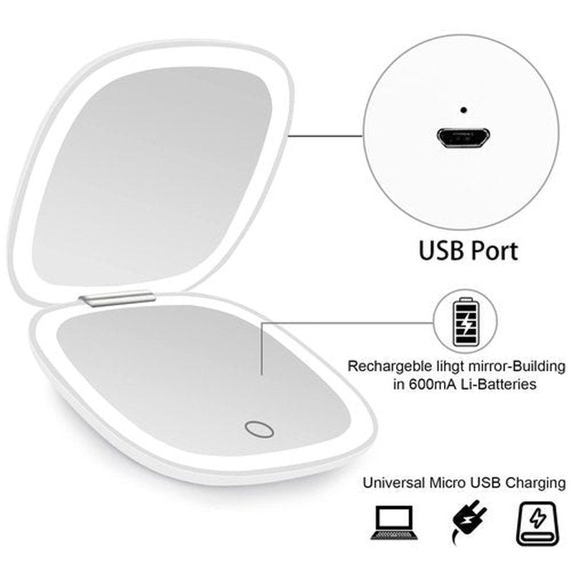 deweisn Compact Mirror, Lighted Travel Makeup Mirror with 1X/10X Magnifying Double Sided Dimmable Portable Pocket for Handbag and Pocket, USB Charging(White)