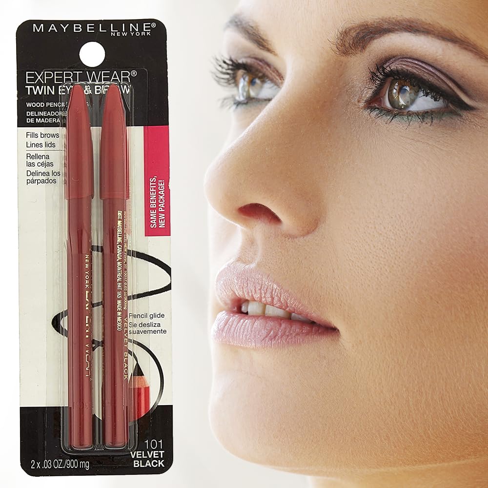 Maybelline Expert Eyes Twin Brow & Eye Pencil, Dark Brown [102], 0.06 oz (Pack of 6)