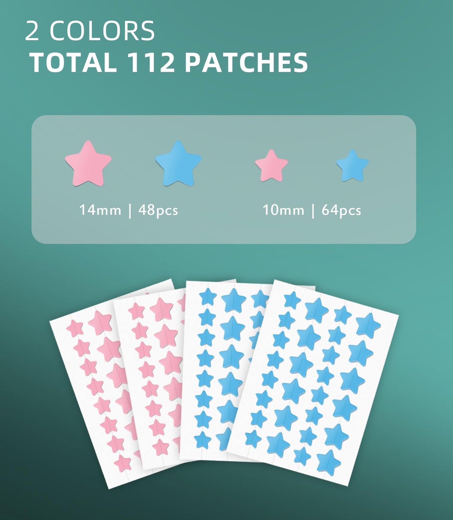 Jefusst Star Acne Patches 112 Counts, Pimple Patch Pimple Patches for Face Pimple Patches Stars Hydrocolloid Acne Patches Cute Zit Patches Healing Sticker, Blue and Pink