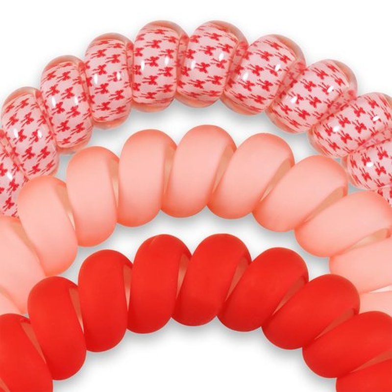 TELETIES - Large Spiral Hair Coils - Holiday Collection - Ponytail Holder Hair Ties for Women - Phone Cord Hair Ties - Strong Grip, No Rip, Water Resistant, No Crease - 3 pack - Talk to the Bow