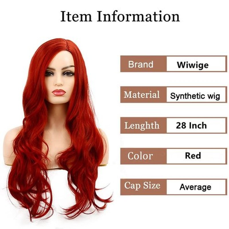 Wiwige Red Wig Long Curly Wavy Wigs for Women Side Part Natural Synthetic Heat Resistant Cosplay Party Wig