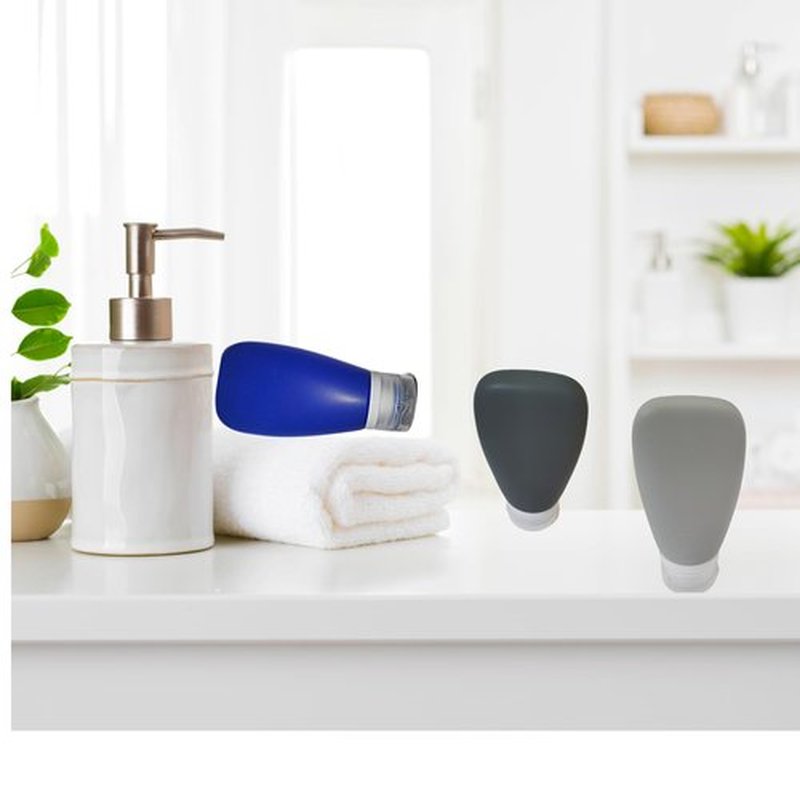 LYOB Leak Proof Silicone Soft Refillable Bottles,TSA 3oz, BPA Free, New 3-Layer Top, Travel Empty Squeeze Bottles for Toiletries, Lotions, Shampoos 3pk (Black-Gray-Blue)