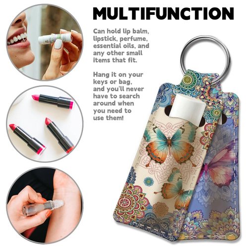 OLYCRAFT 2pcs Lipstick Holder Keychain Mandala Lip Balm Holders Elastic Diving Fabric Lipstick Keychains Portable Lipstick Holder Bags Lipstick Sleeve Key Ring Holder for Lipstick Chapstick