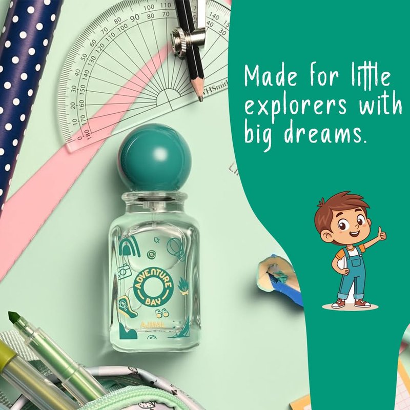 Ajmal Kids Adventure Perfume for Boys, 1.7 fl oz / 50 ml, Fresh Fruity Citrus Amber Scent with Peach & Orange, Lively Kids Fragrance, Made in Dubai