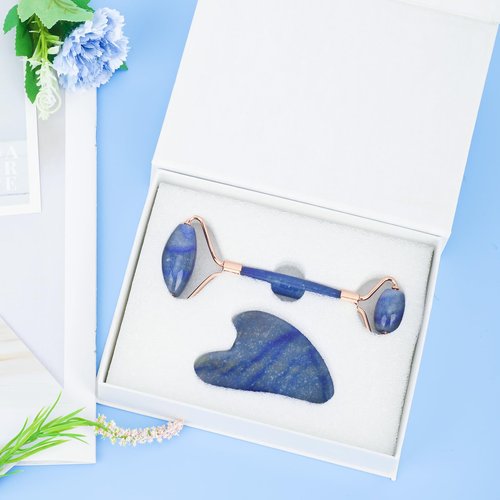 XYZBSTAR Jade Roller for Face, Facial Roller Massager Skin Care Tool, Gua Sha Facial Tools for Face, Neck, Eyes, Reduce Puffiness of The Skin(Blue)