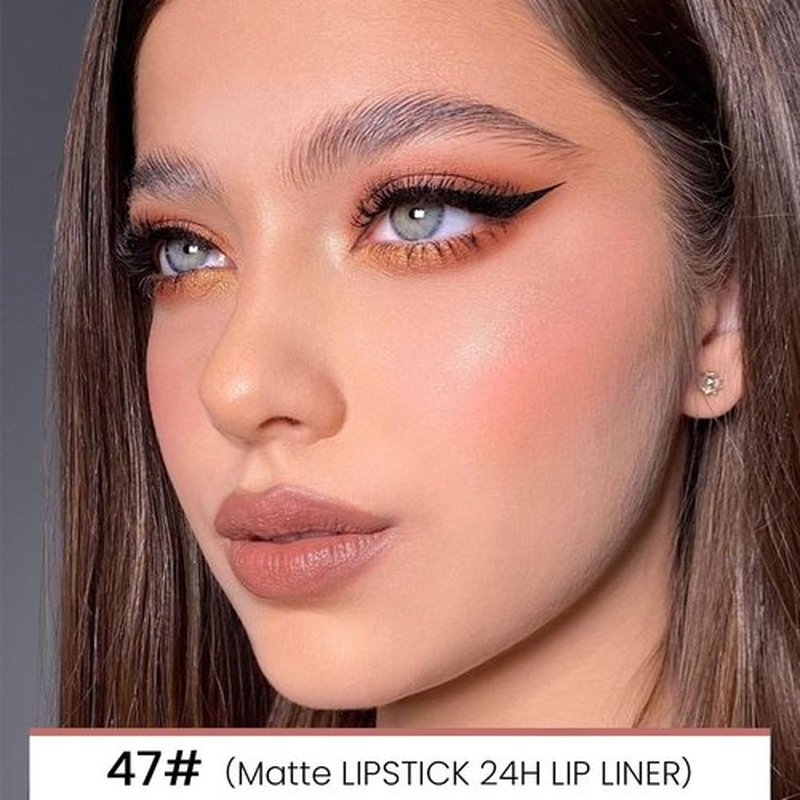 HHLTOH Fairest Nude Velvet Matte Lip Liner and Lipstick Combo Set Kit for Women, DNM Magic 24 Hours Lipstick and Lip Liner Makeup Set Stain Long Lasting Waterproof labial Care Cruelty-free, 47#